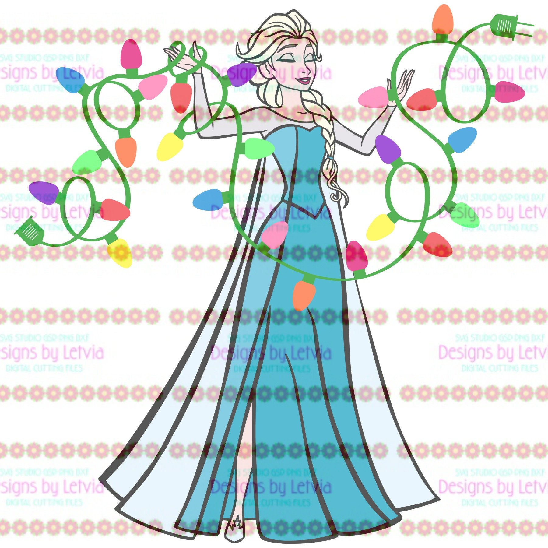 Download Elsa Christmas Lights Disney Frozen Layered SVG Digital ...