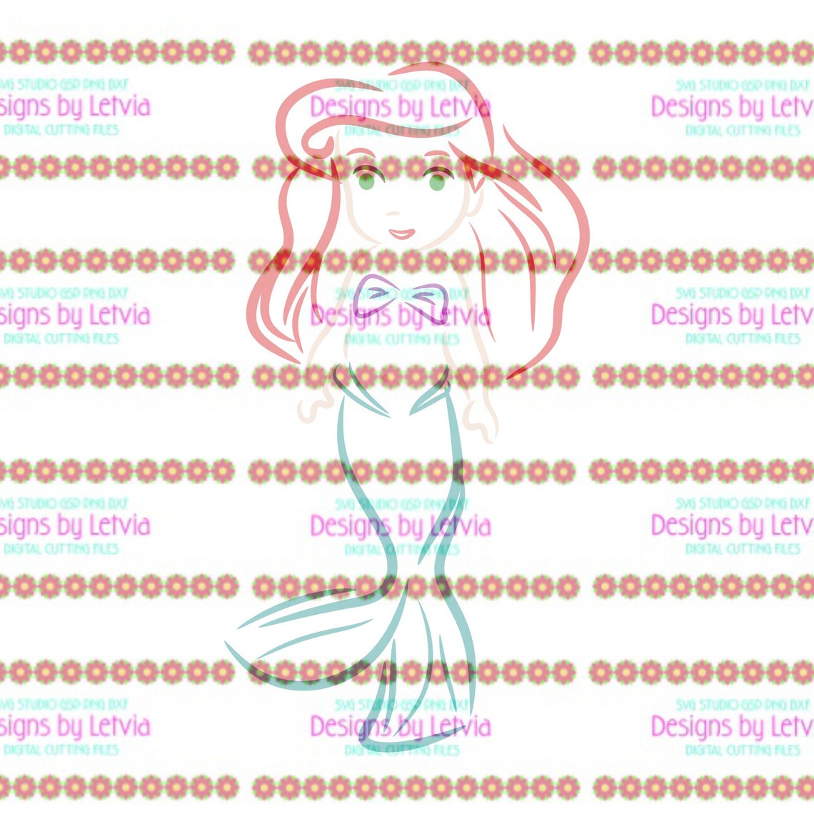 The Little Mermaid Ariel Outline Layered SVG Digital Cut ...