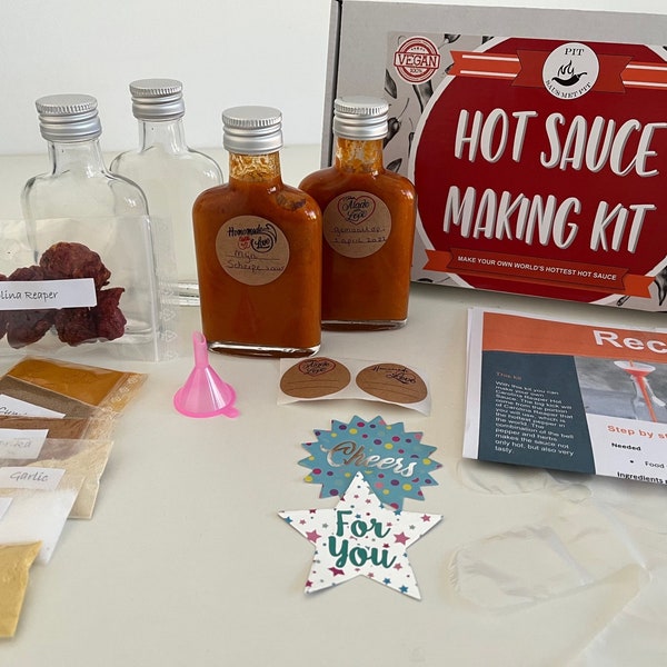 Hot Sauce Making Kit - DIY Set With Carolina Reaper, Perfect christmas gift dad, birthday gift dad, boyfriend gift, cooking gift with chilli