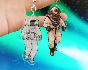 Astronaut and Diver Acrylic Charms / Space and Nautical Keychains