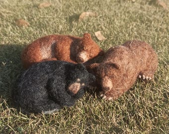 Sleeping Bears Needle Felts -- Felted Animal Figures