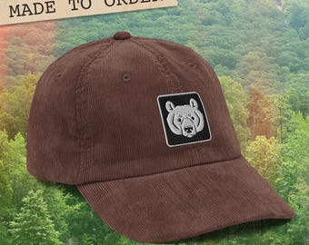 Gorra de pana estilo vintage con icono de oso