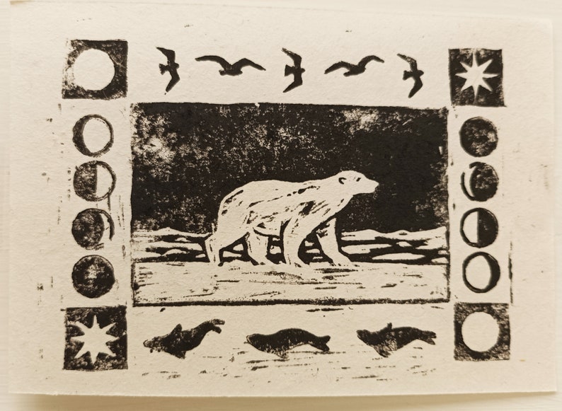 Polar Bear Lino Discount Test Prints Lino Printing image 4