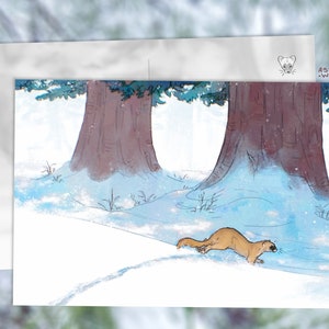 Wiesel im Schnee Postkarte - Mini Kunstdruck