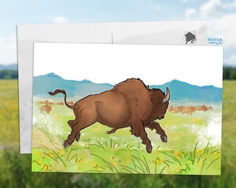Running Bison Postcard - Mini Art Print