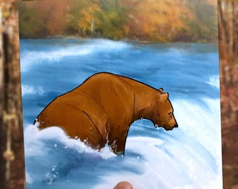 Oso junto a las cataratas - Impresión artística de animales