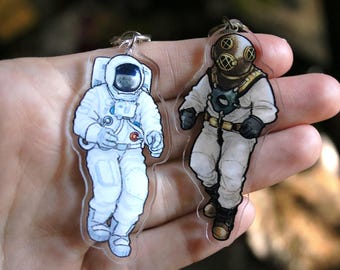 Dijes acrílicos de astronauta y buzo / Llaveros espaciales y náuticos