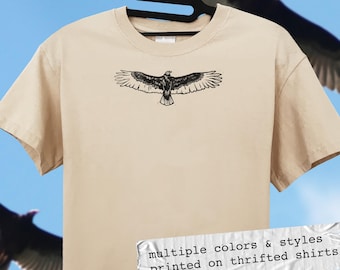Turkey Vulture block print upcycled t-shirts