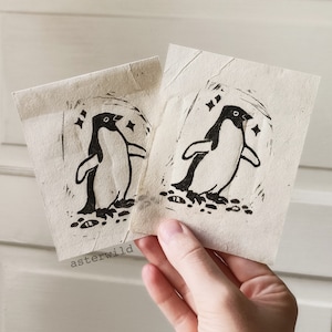 Adelie Penguin Mini Lino Print - Linocut Block Printing