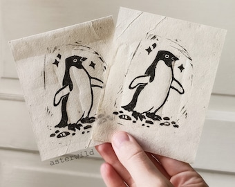 Adelie Penguin Mini Lino Print - Linocut Block Printing