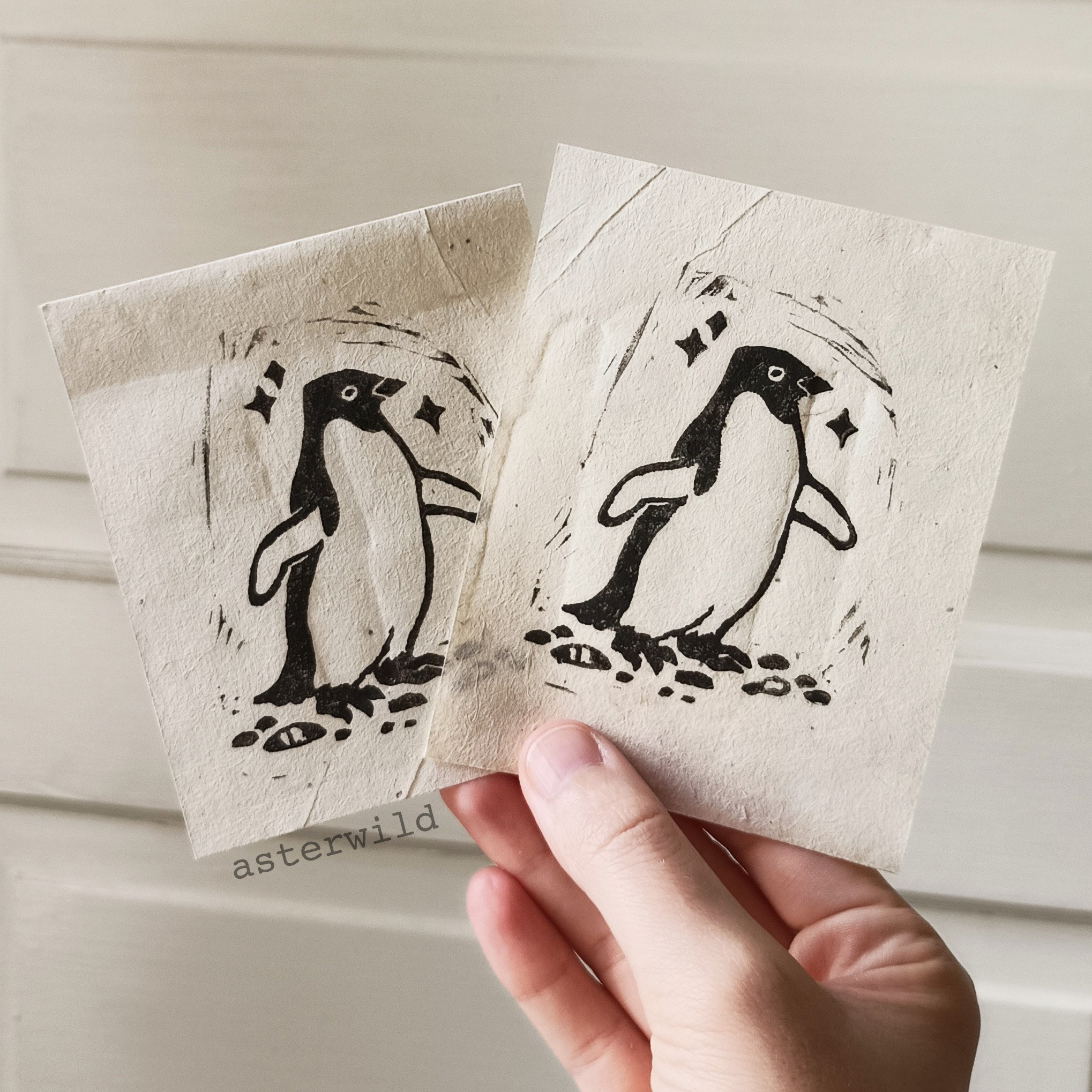 Adelie Penguin Mini Lino Print - Linocut Block Printing