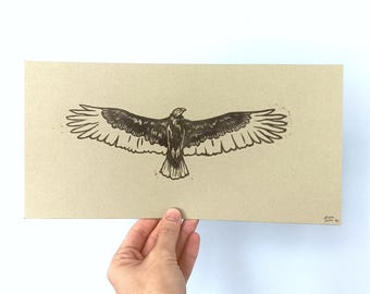 Turkey Vulture Print - Linocut Block Printing