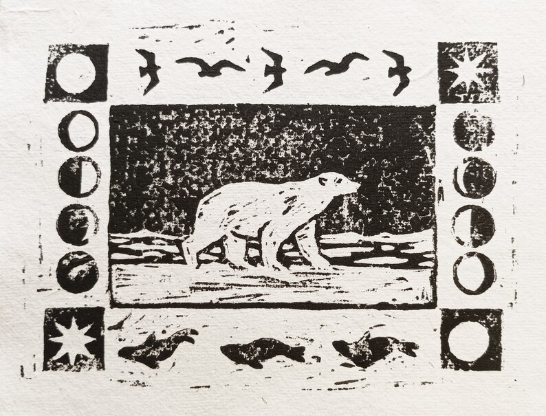 Polar Bear Lino Discount Test Prints Lino Printing image 3