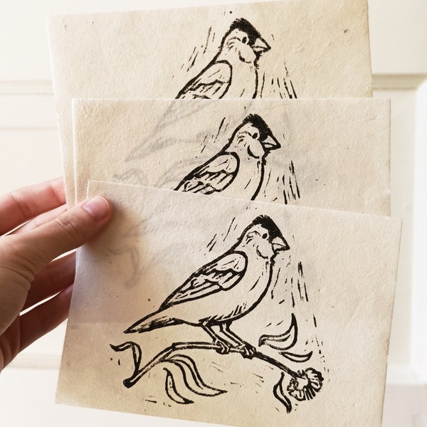 Goldfinch Bird Lino Print - Linocut Block Printing