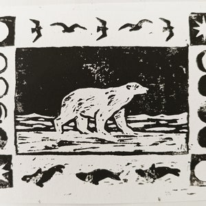 Polar Bear Lino Discount Test Prints Lino Printing image 2
