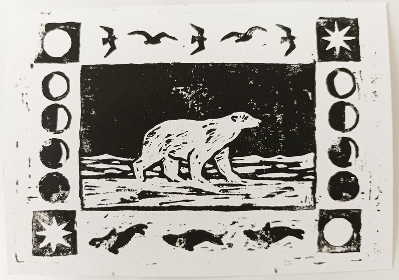 Polar Bear Lino Discount Test Prints Lino Printing image 2