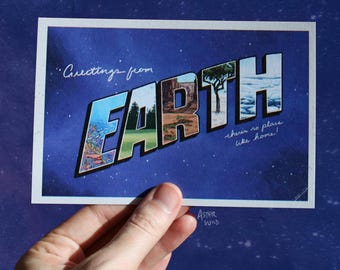 Postal Saludos desde la Tierra - Mini impresión artística