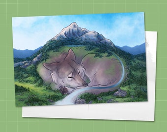 Sleeping Wolf Landscape Postcard - Mini Art Print