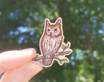 Pin de madera con forma de búho chillón / Pin de animal