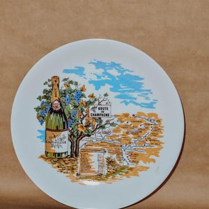 Vintage-Dekorteller, "Champagne Route", hergestellt in Frankreich, Ferrand Porzellan