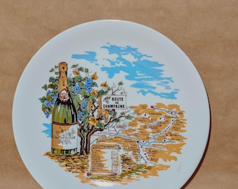 Vintage decorative plate, "Champagne Route", made in France, Ferrand Porcelain