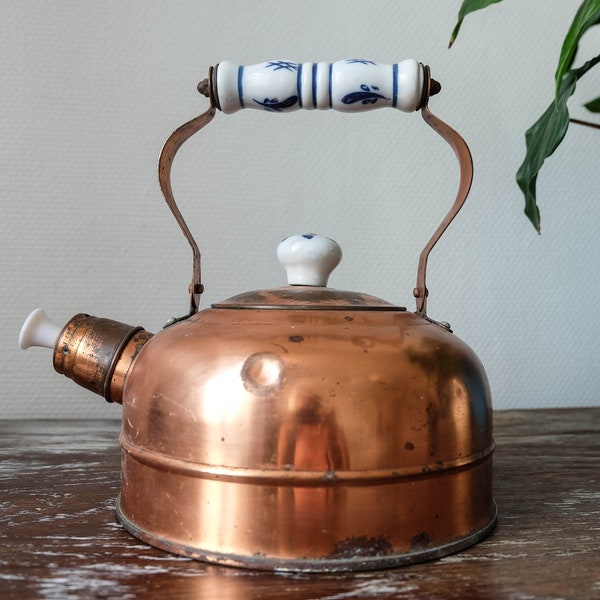 Copper, Vintage French old kettle jug, coffee pot, teapot, copper kitchen, vintage farmhouse, Cuivre Vintage Français bouilloire verseuse