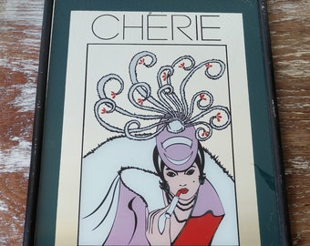 Rare mirror, vintage, made in France, rare, mirror, fashion decor, print on mirror