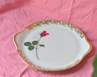 Plate Limoges, vintage, pink, porcelain, French vintage, gold, gift idea, for home, serving tray