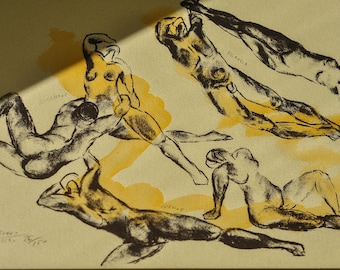 Lithography, by an Italian artist Futunno, made in Italy, vintage, litographie, art, body, minimalism, decoration, picture