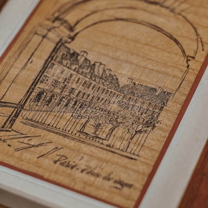 Painting, Painting on wood, Design on wood, Paris, Place des Vosges, Made in France, Architecture, French vintage, Gift idea