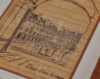 Painting, Painting on wood, Design on wood, Paris, Place des Vosges, Made in France, Architecture, French vintage, Gift idea