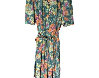 Vintage women's dress, Retro dress, Paul Mausner, Dress with flowers, Dress L