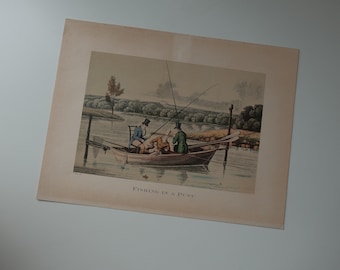 Sporting, Fishing, Fishing in a Punt, Henry Alken, Antique Print, 1820, vintage print, gift idea, english style, 19th century