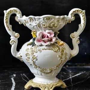 Vintage, Capodimonte, Porcelain Roses Vase, Made in Italy white - beige, porcelain, interior, decor, interior, ваза, Италия