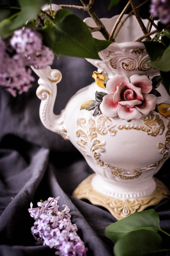 Vintage Capodimonte Porcelain Roses Vase Fabrique En Italie Etsy