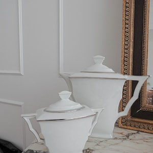 Vintage Czechoslovakian Porcelain Tea Set - Matching Teapot and Sugar Bowl