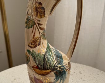 Vintage H. Bequet Quaregnon pitcher vase – Hand-painted Belgian earthenware
