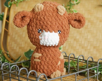 Crochet Brown Cow Plushie: Handmade Farm Animal Toy