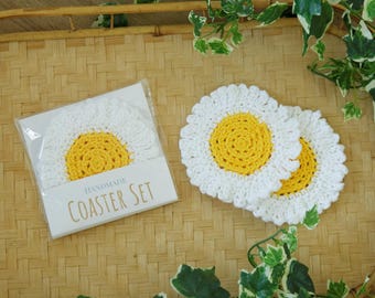 Hand Crochet Daisy Coaster Set: Gardener Gift