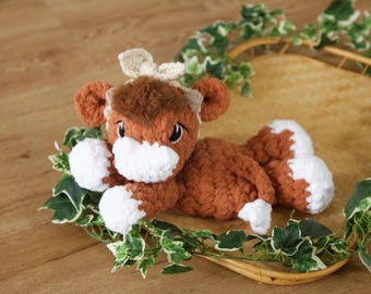 Crochet Highland Cow Lovey: Handmade Farm Animal Plush Toy