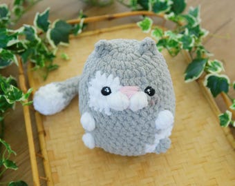 Crochet Cat Plushie: Gray Chubby, cuddly Toy, Cat Lover Gift