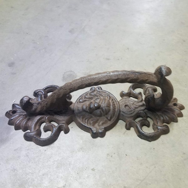 HUGE Cast Iron Antique Style LION HEAD Barn Handle Gate Pull Door Handle