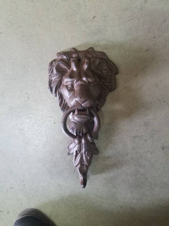 Cast Iron Small Lion Face Vintage Brown Door Knocker