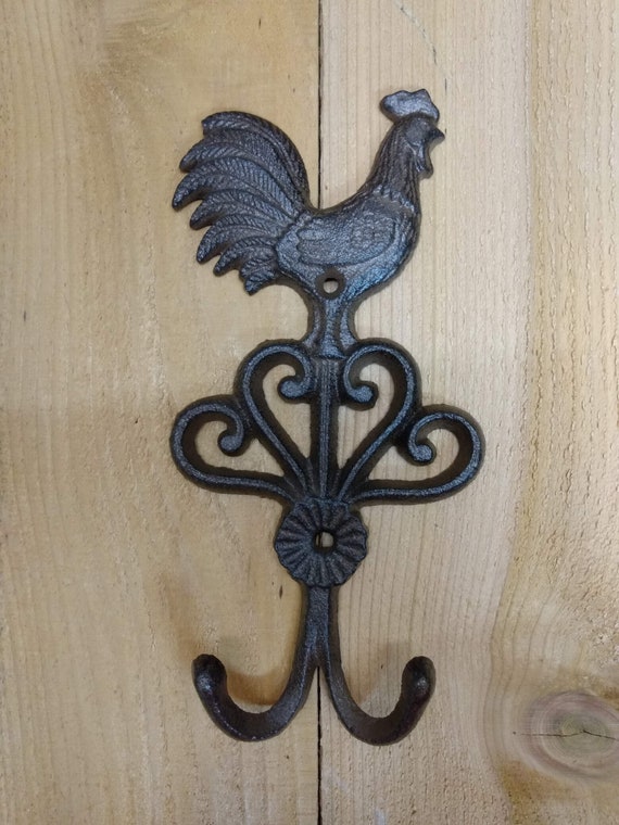 Cast Iron Antique Style Rustic ROOSTER Coat Hook Brown Finish CHICKEN Hat Rack
