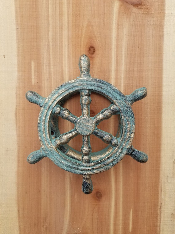 Cast Iron Nautical Ship Wheel Door Knocker Verdigris Antique Etsy