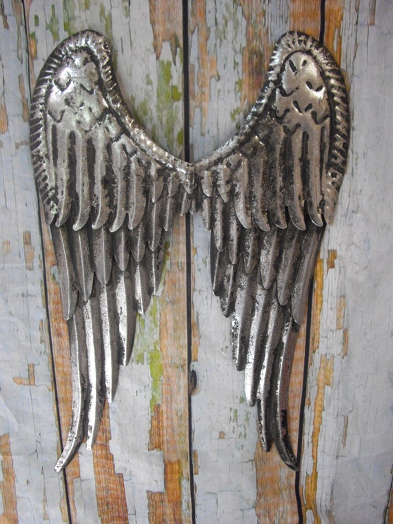 Small Metal Angel Wings Hanging Wall Decor Rustic Distressed Image 0