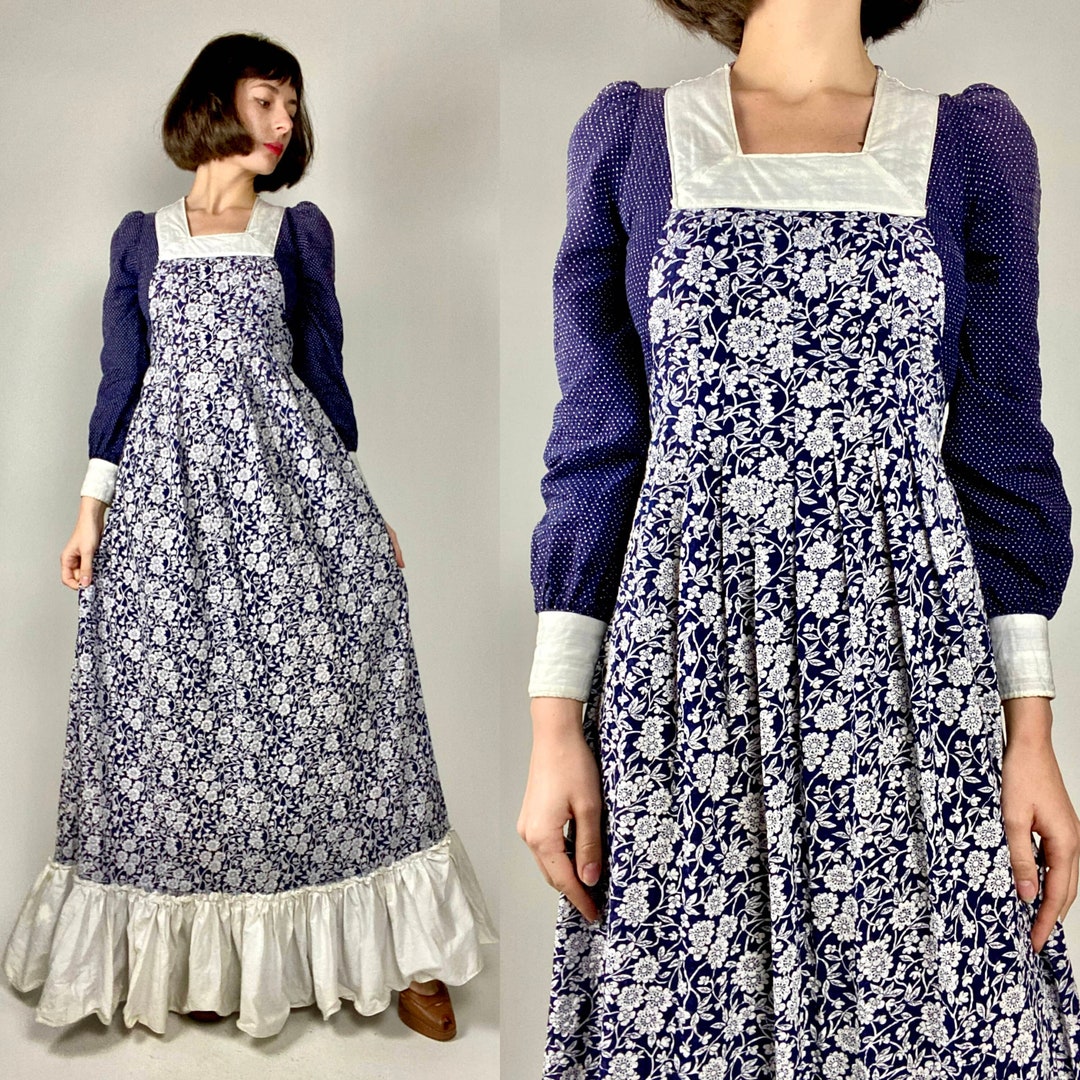Beautiful Floral Classic 1970s Cotton Prairie Dress