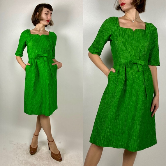 Vintage Early 1960s Kelly Green Evening Dress | B… - image 1
