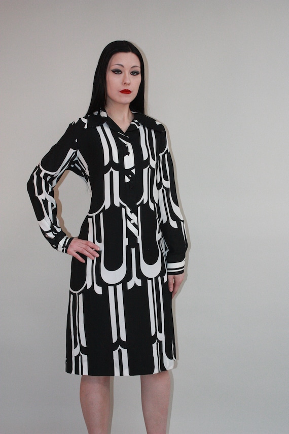 LANVIN 1960s ABSTRACT Black & White Dress, Vintage