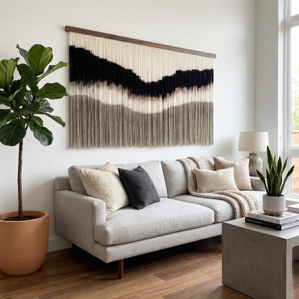 HECHO A MEDIDA/Tapiz de pared grande/Arte textil/Arte contemporáneo/Arte de pared grande/Arte con hilo/Arte con cuerda/Arte abstracto/Bellas artes/Decoración del hogar/Tapiz/